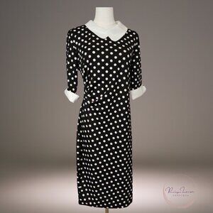 Oxiuly Retro Polka Dot Sheath Dress – Black & White – Peter Pan Collar – Size L